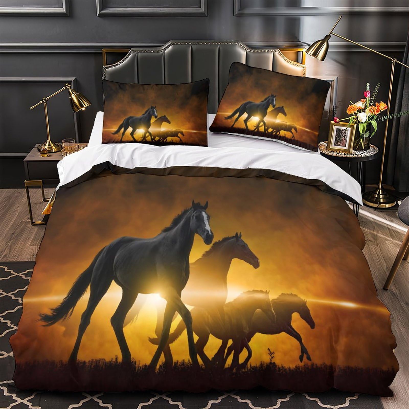 Housse de couette chevaux microfibre respirante et douce 3D