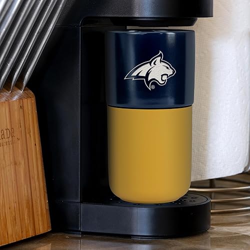 Miniatura 436 de Rico Industries NCAA Miami of Ohio Redhawks - Vaso de cerámica de 16 onzas con agarre de silicona, grabado láser profundo, diseño de color negro