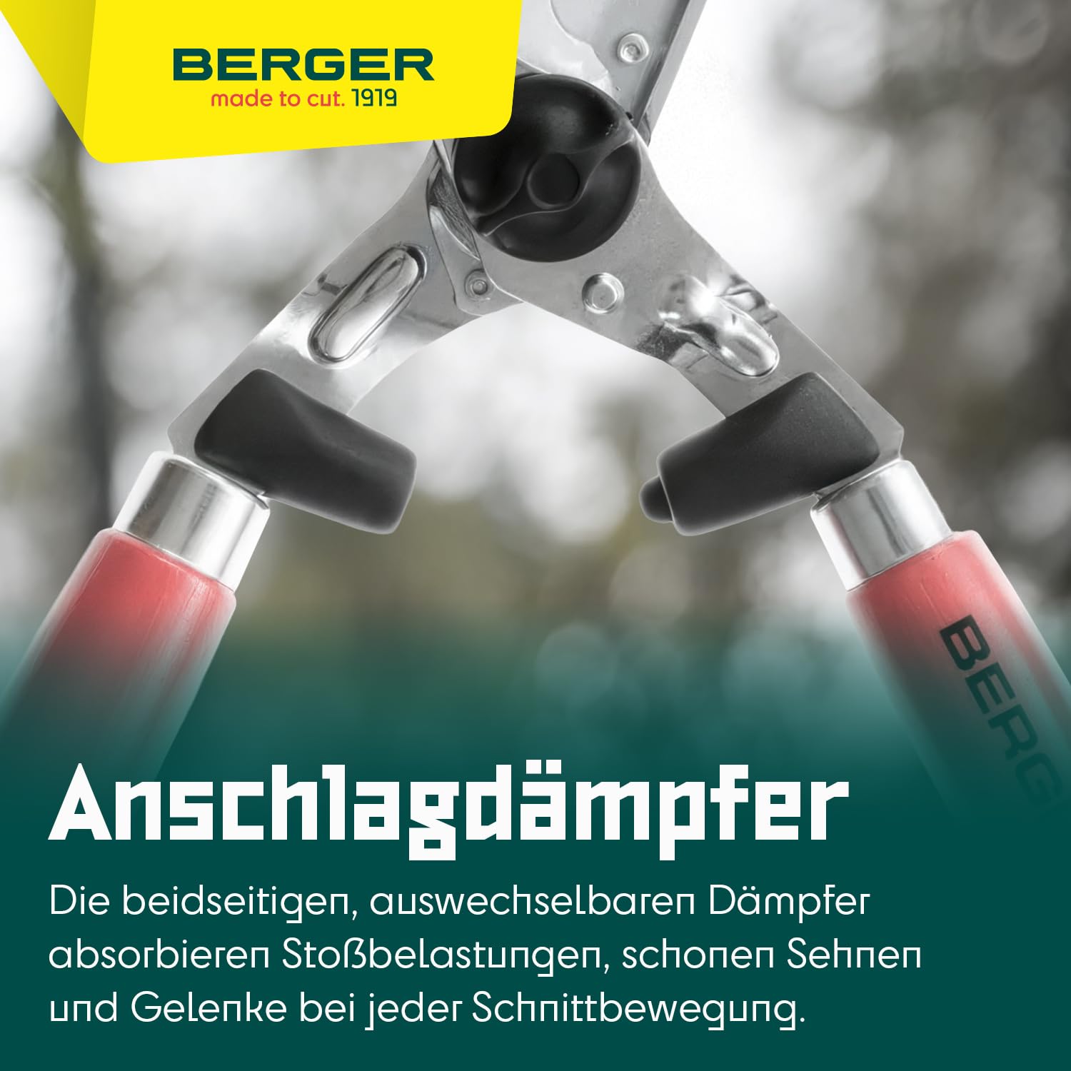 BERGER Heckenschere 4490 mit Buchenholzgriffen | Heckenschere manuell mit 24 cm Schnittlänge | Gerade Klingen & Anschlagdämpfer | Handheckenschere mit 2 Saftrillen | Astabschneider | Made in Germany