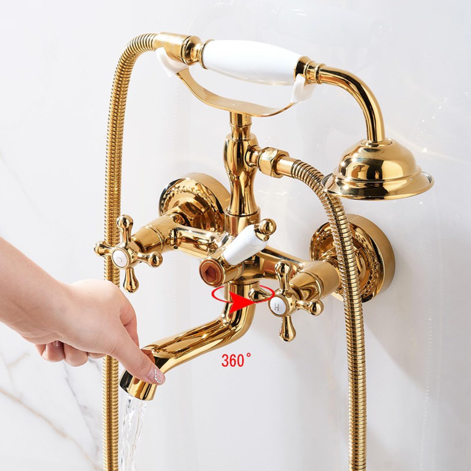 Grifo de Ducha Empotrado Vintage Grifo Bañera y Ducha Doble Cruz Mando de Laton Cromado