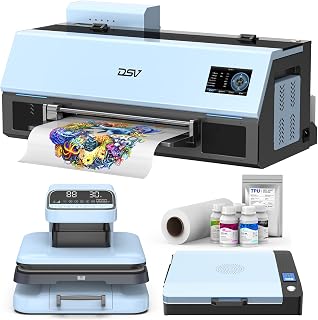 DSV A3 Plus XP600 DTF Printer, Automatic Timed Cleaning (Set via Touchscreen), 200% Faster Than L1800/L805 DTF Printer Starter Bundle, 4.5" LED Touch Panel, White Ink Circulation
