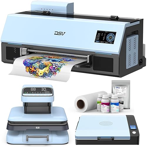 DSV A3 Plus XP600 DTF Printer with Oven & Heat Press, High-Speed Print Compared to L1800,4.5” LED Multi-Function Touch Screen, White Circulation&Automatic Cleaning, 2-Year Free Ink