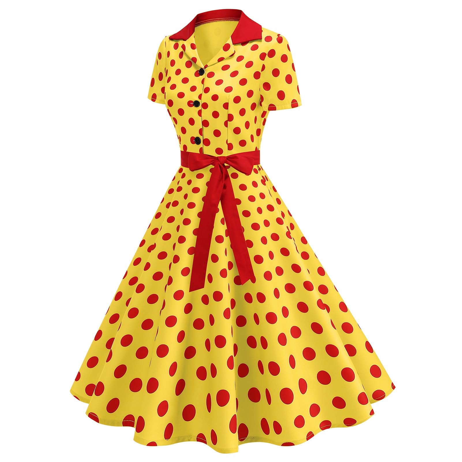 Robe rockabilly vintage années 50 pour femme - Manches courtes - À pois - Robe swing - Robe de cocktail - Longueur genoux - Robe midi avec ceinture