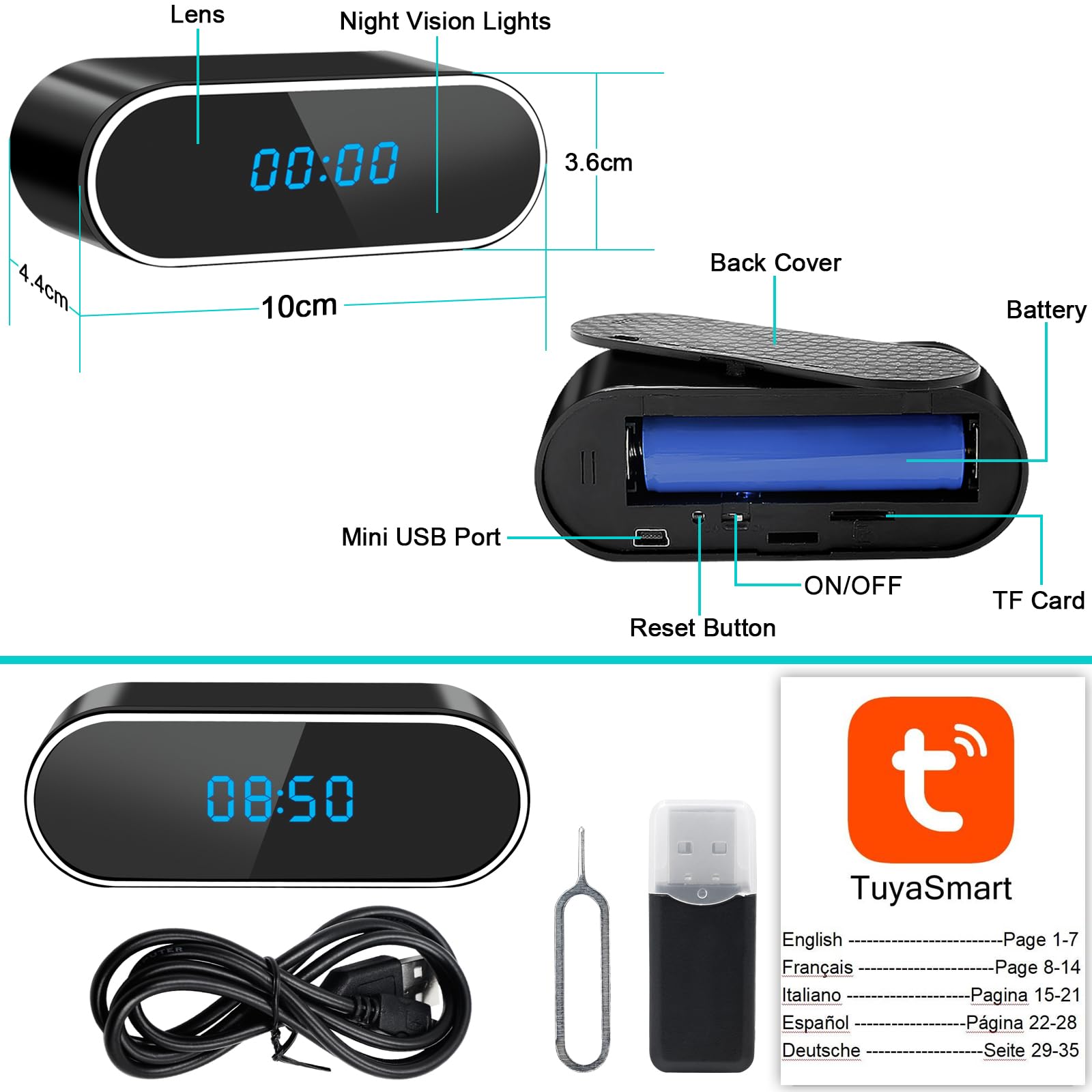 UYIKOO Cámara Espía Oculta WiFi, 2,4G/5G Mini Camara Espia Inalambricas 1080P HD, 120° Reloj con Cámara con Visión Nocturna Detección De Movimiento