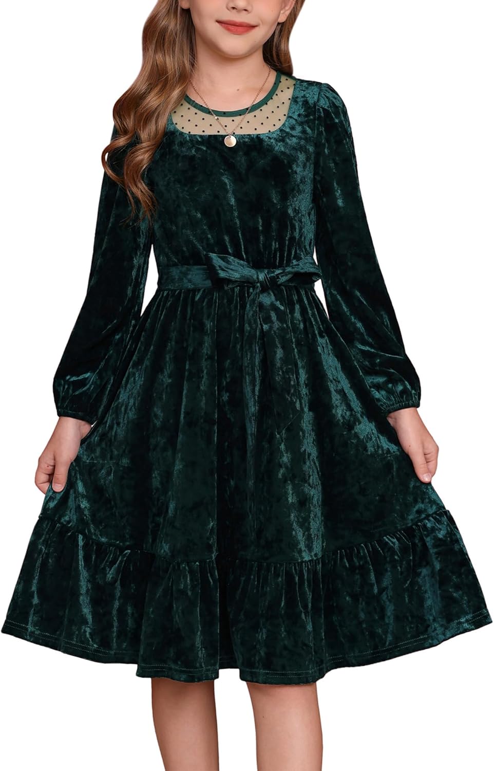 GRACE KARIN Girls Long Sleeve Holiday Dress, Little Girl Velvet Winter Dress, Kids Fall Formal Party Dresses Size 6-12 - Image 7