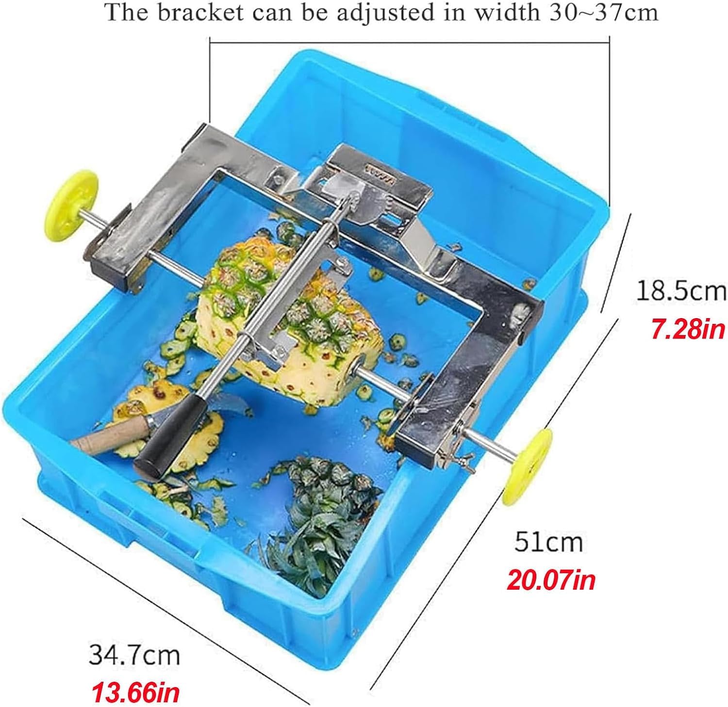 Éplucheur Dananas En Acier Inoxydable, Machine À Éplucher Les Ananas Avec Panier Et Couteau À Éplucher, Largeur Du Support 30 À 37 Cm Pour La Maison, Le Restaurant Et Le Bar.