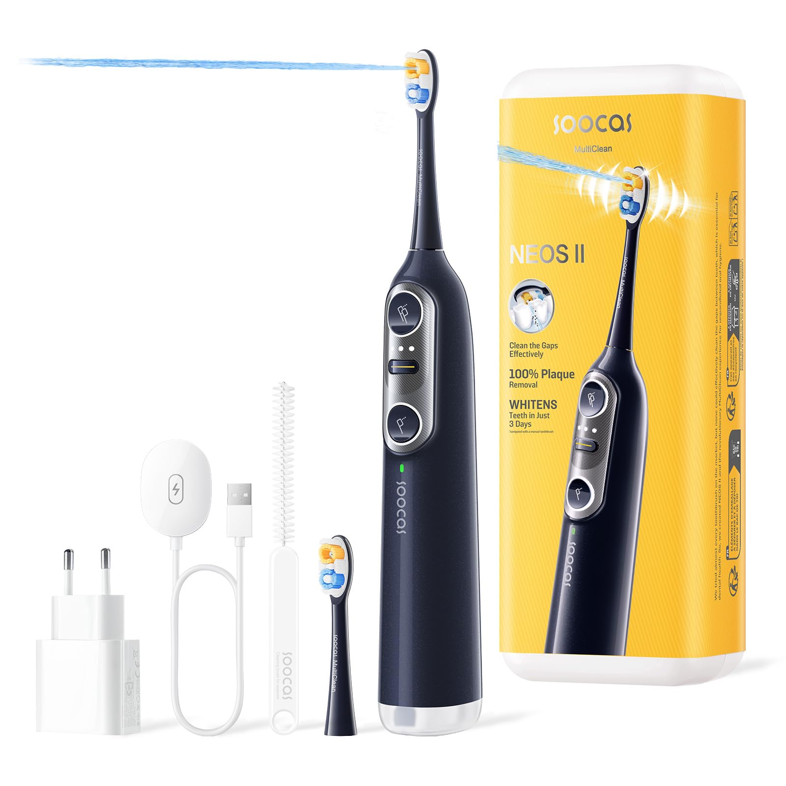 Soocas NEOS II – Sonic Electric Toothbrush & Cordless Water Flosser for Adults, Portable Oral Irrigator, Up to 100% Plaque Removal, Travel-Friendly, Dark Violet