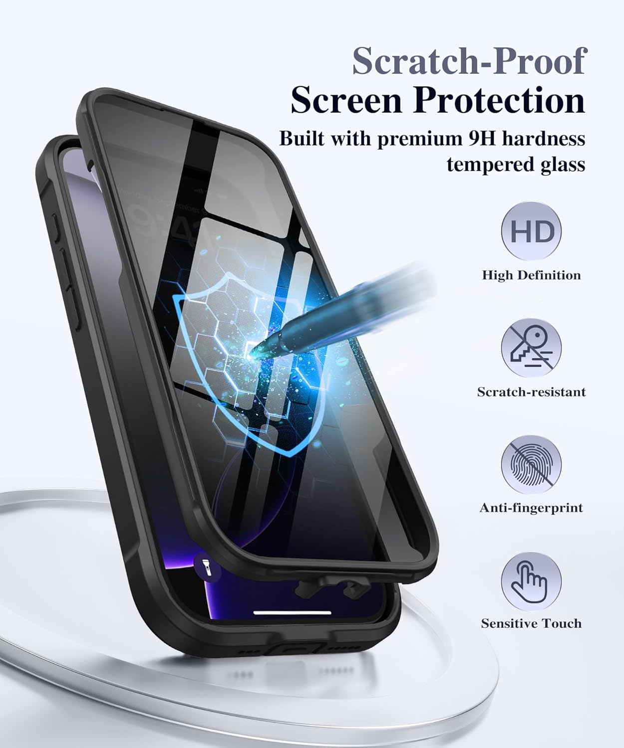 BERFY for iPhone 16 Pro Case, Compatible with MagSafe, Built-in Privacy Screen Protector and 360 Spin Magnetic Stand, Anti-Spy Full Body Shockproof Phone Case for 16 Pro 6.3", Clear Black