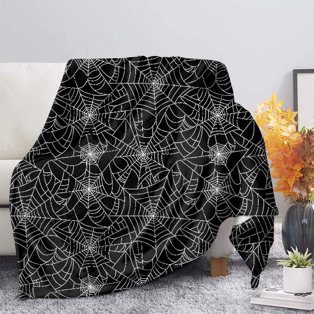 Binienty Black Spider Web Print Fleece Microfiber Blanket For Sofa Couch Bed, Ultra Soft Lightweight Cozy Blankets, Easy Care