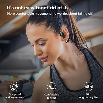 Open Ear Headphones Wireless Bluetooth 5.4, OWS Earphones Wireless Earbuds with Earhooks and Mic, IPX5 Waterproof, 64H Range, Out of Ear Earbuds for Sports Running Workout Driving (Black)