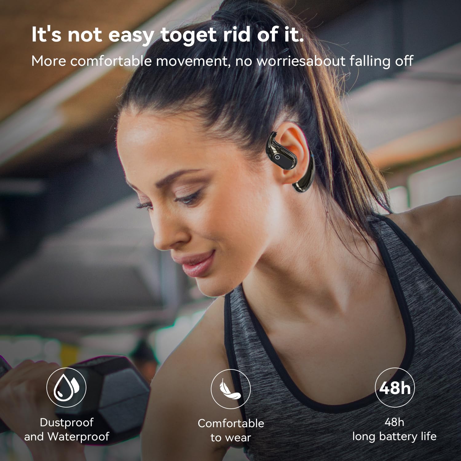OWS Écouteurs sans fil Bluetooth 5.4, écouteurs sans fil avec crochets d'oreille et micro, étanchéité IPX5, portée 64h, écouteurs hors de l'oreille pour le sport, la course à pied,