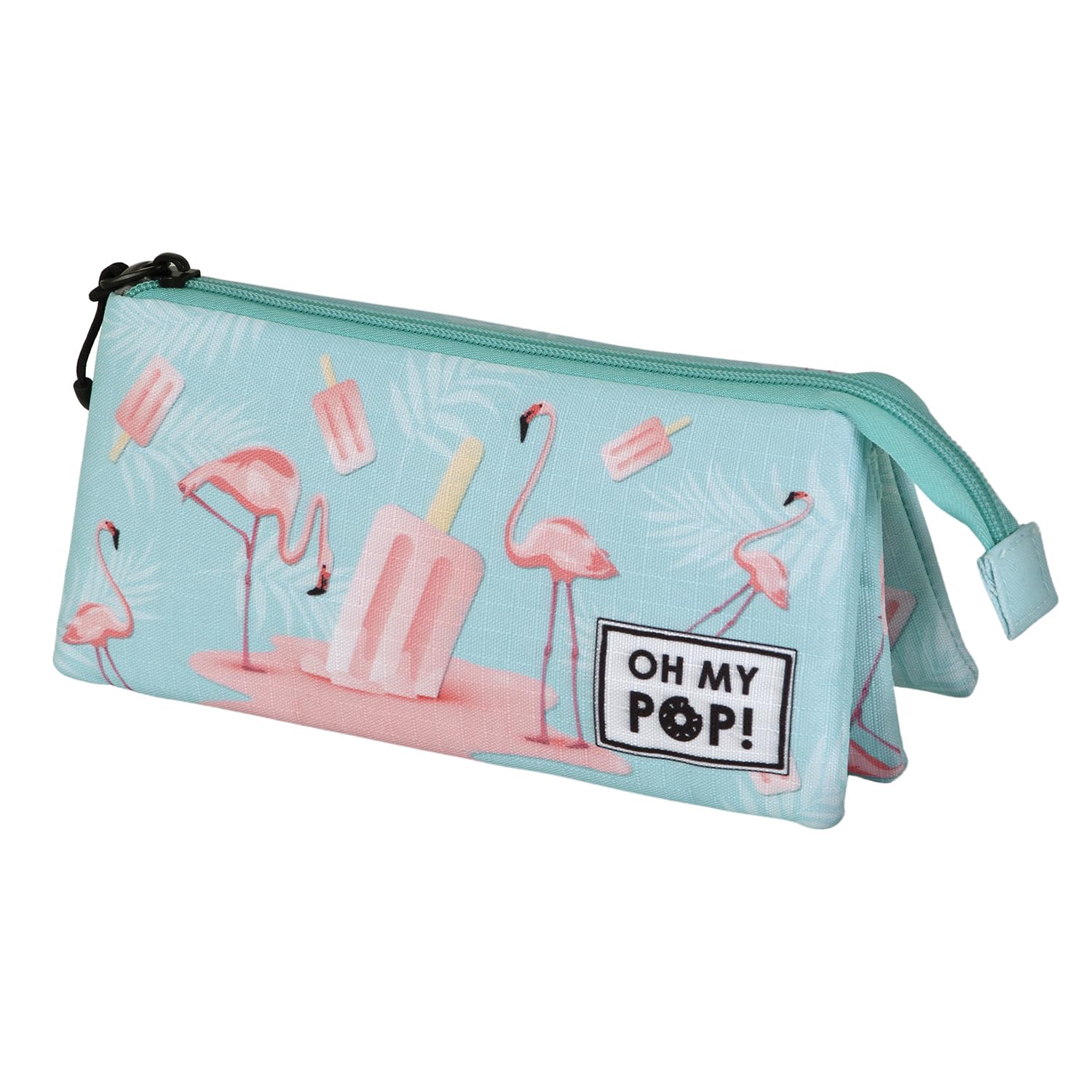 Oh My Pop! Ice Flamingo-Triple Pencil Case, Turquoise, 23 x 11 cm