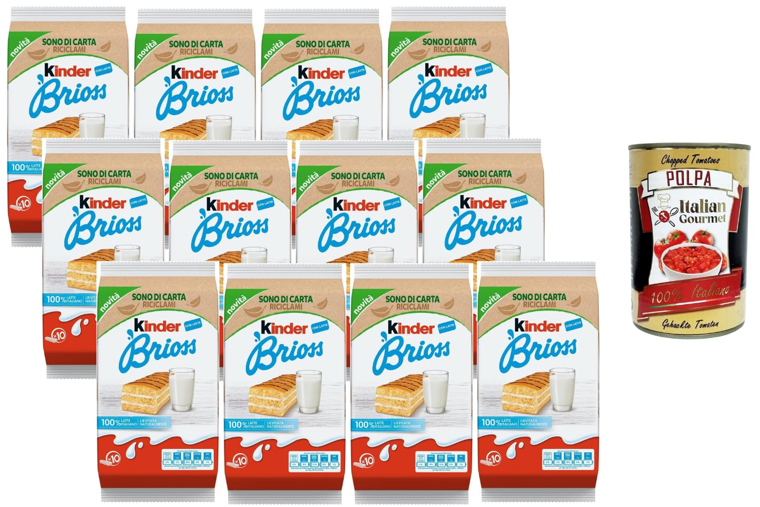 Italian Gourmet Lot 12x Kinder Brioss au Lait – Gâteaux moelleux individuels pour petit-déjeuner & goûter, snack enfants, format familial 12 x 270 g, pâtisserie Italian + Italian Gourmet Polpa