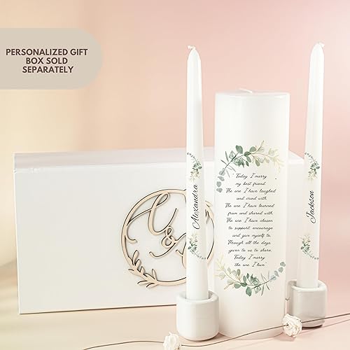 Miniatura 5 de Unity Candles for Wedding, Modern Unity Set, Custom and Personalized Taper Candles with Bible Quote, Unscented White Premium Wax, Religious and