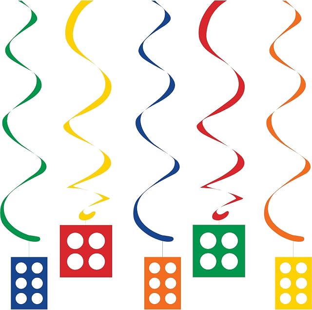 Creative Converting PC315259 Bulding Blocks Swirl Party Decorations-5 Pcs, Multi-Colored, One Size