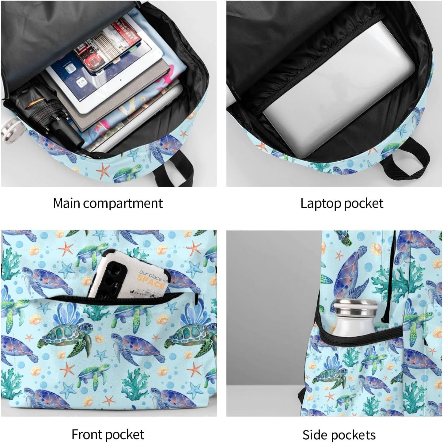 Sea Turtle Backpack for Women 16.7 inch Travel Casual Laptop Backpack Lightweight Waterproof Durable Hiking Daypack - Image 2