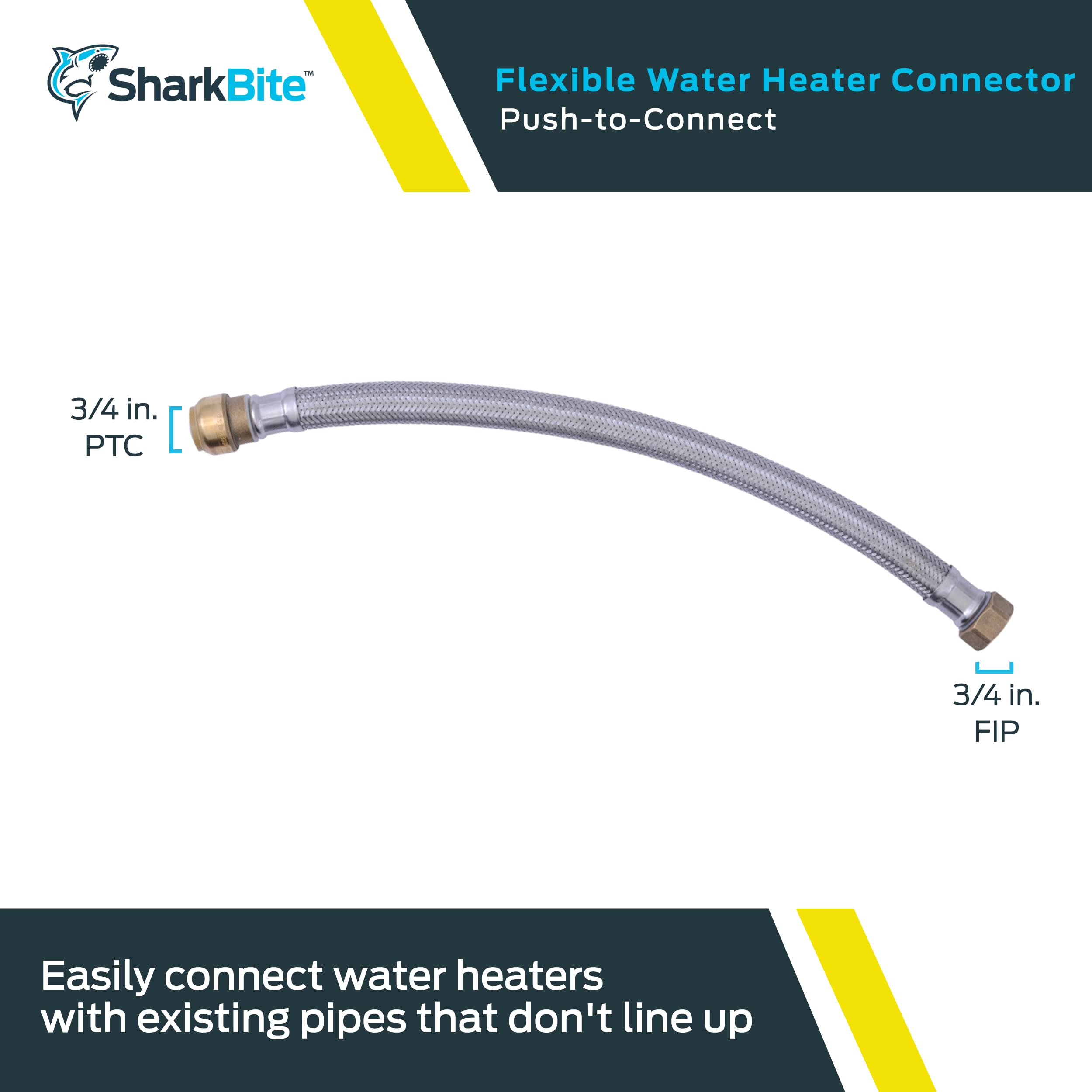 Foskan 18" Flexible Water Heater Connector Hose (2-Pack) With 3/4" Push-Fit Ball Valve