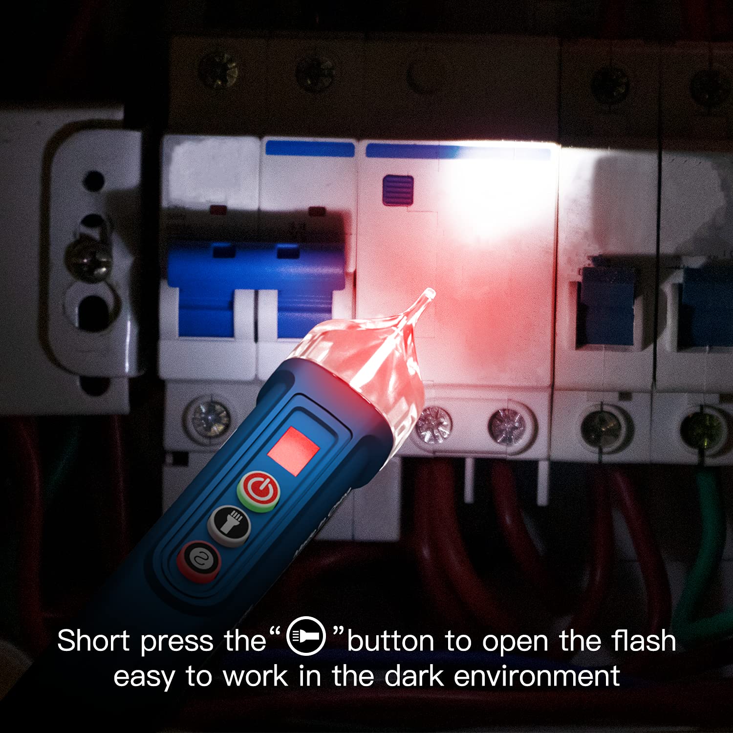 Détecteur de Tension sans Contact,Testeur de tension électrique,Testeur de fils nuls/verts,Outil de mesure de tension avec double gamme AC 12V/48V-1000V,Alarme sonore,Lampe de poche LED-JMT03
