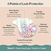 Vista 3 de The Honest Company Clean Conscious - Pañales para pieles sensibles, hasta un 100% a prueba de fugas, hipoalergénicos, estampados para niñas, caja