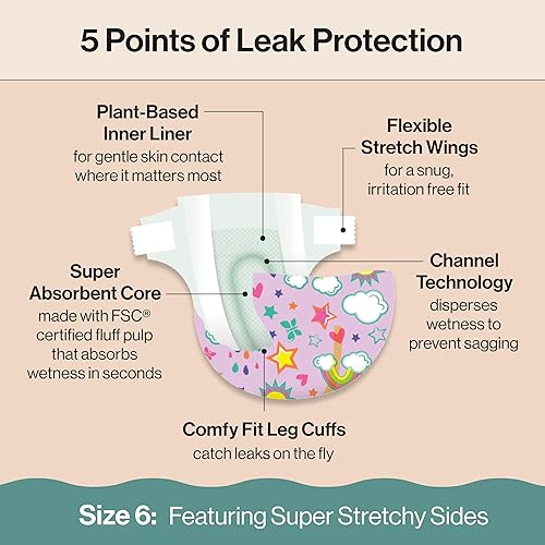 Miniatura 4 de The Honest Company Clean Conscious - Pañales para pieles sensibles, hasta un 100% a prueba de fugas, hipoalergénicos, estampados para niñas, caja