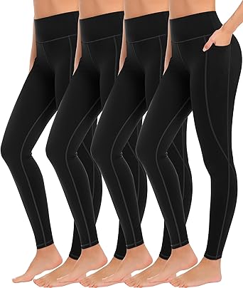 MIRITY 4 Pack Yoga Leggings with Pockets for Women - High Waist Tummy Control Pants for Workout