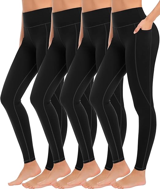 MIRITY 4 Pack Yoga Leggings with Pockets for Women - High Waist Tummy Control Pants for Workout