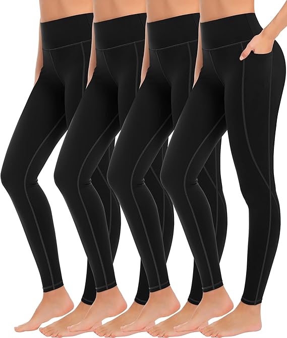 MIRITY 4 Pack Yoga Leggings with Pockets for Women - High Waist Tummy Control Pants for Workout
