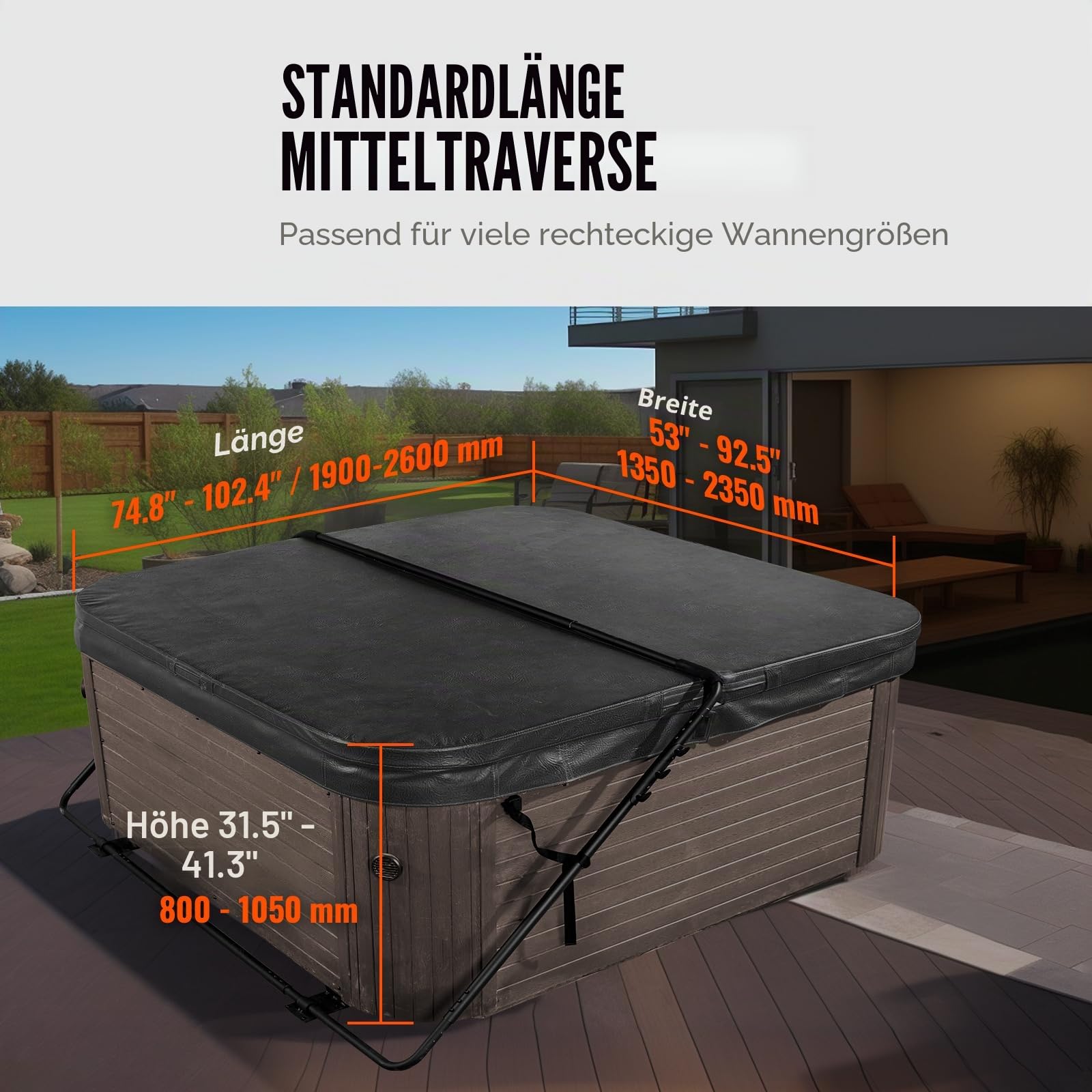 VEVOR Whirlpool-Abdeckungslift, Spa-Abdeckungslift Coverlifter, Höhe 80-105 cm, Breite 135-235 cm Verstellbar Whirlpoolabdeckung-Hebevorrichtung, Abdeckungsheber für Badewannen, Whirlpools, Spa