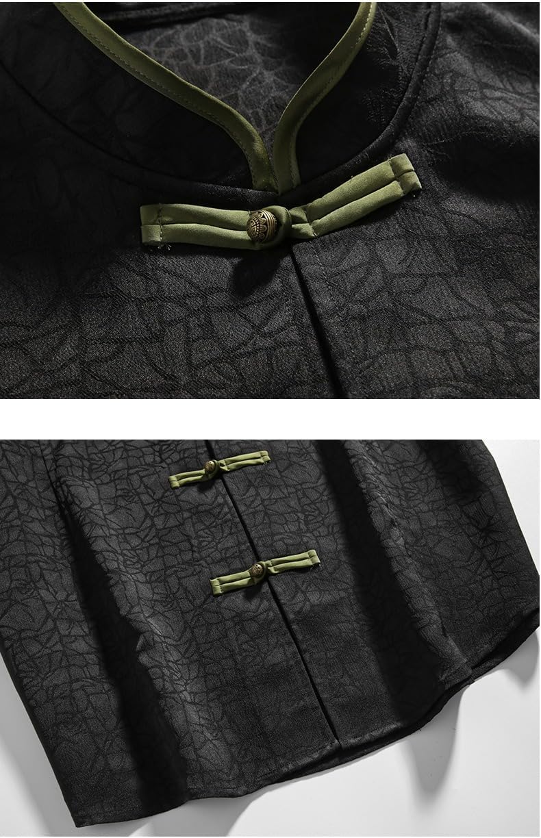 Chinese Style Men's Casual Short Sleeve Shirt, Tang Suit Mandarin Collar Casual Top