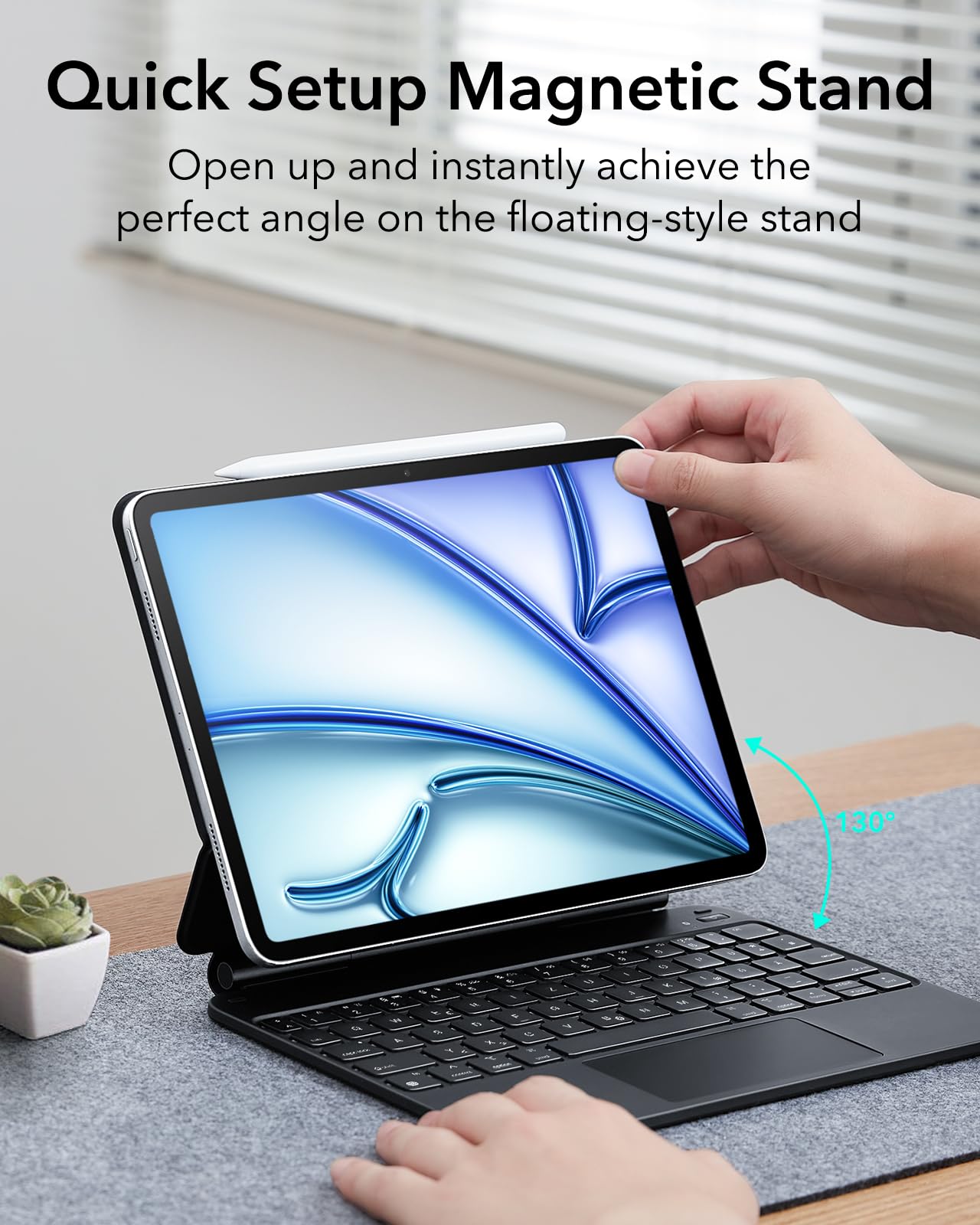 ESR Magnetische Keyboard Hülle,Tastatur für iPad Air 11" (M4/M3/M2, 2026~2024), Air 5/4/Pro 11(4th/3rd/2nd/1st), Freischwebendes Ständer Design, Federnde Tasten, Präzises Multi-Touch Trackpad, Schwarz