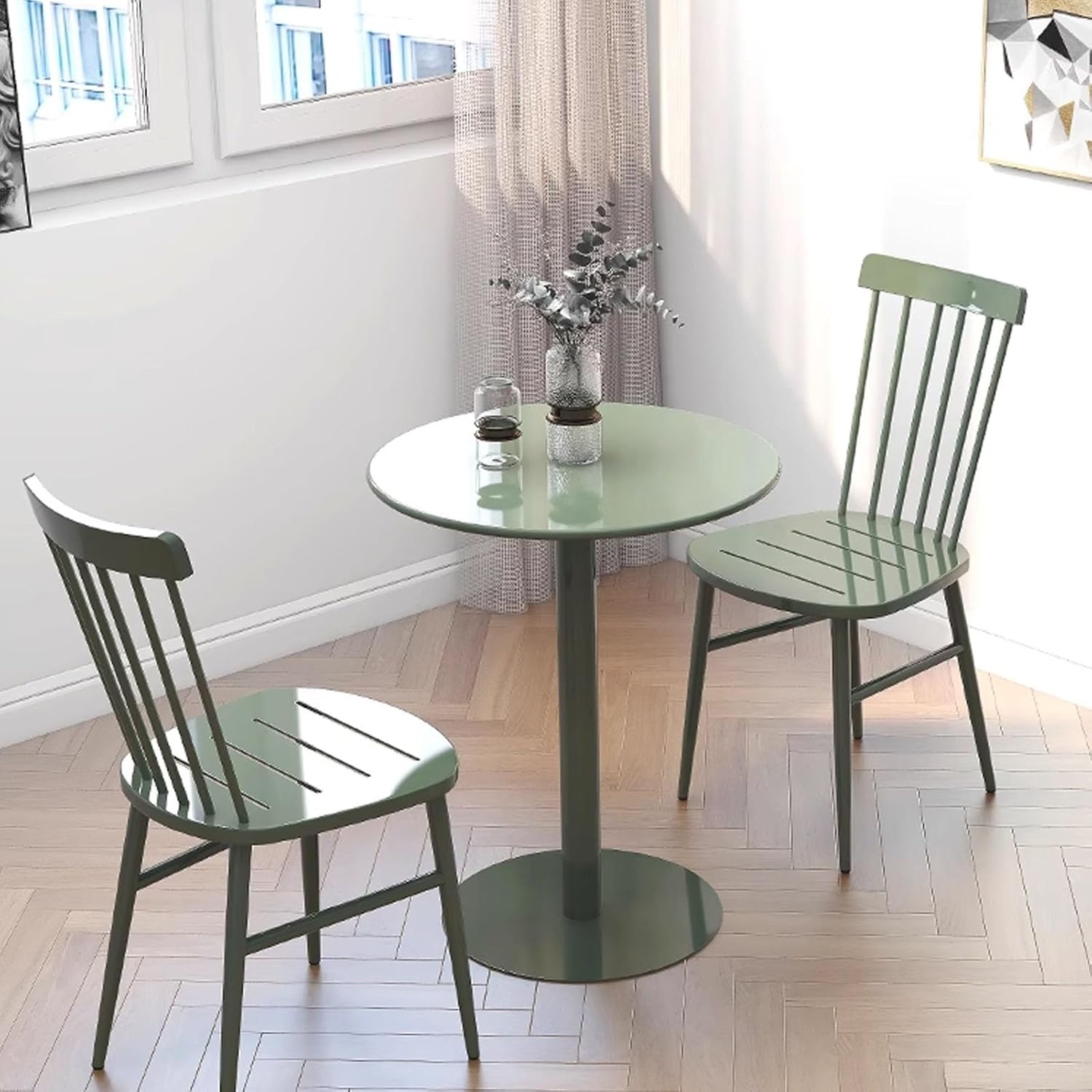 Kitchen Dining Table Coffee Drink Table - All-Metal Iron Side Table End Table for Indoor Outdoor Patio, Cocktail Bar Table Tall Pub Bistro Table(Green,40x40x50cm)