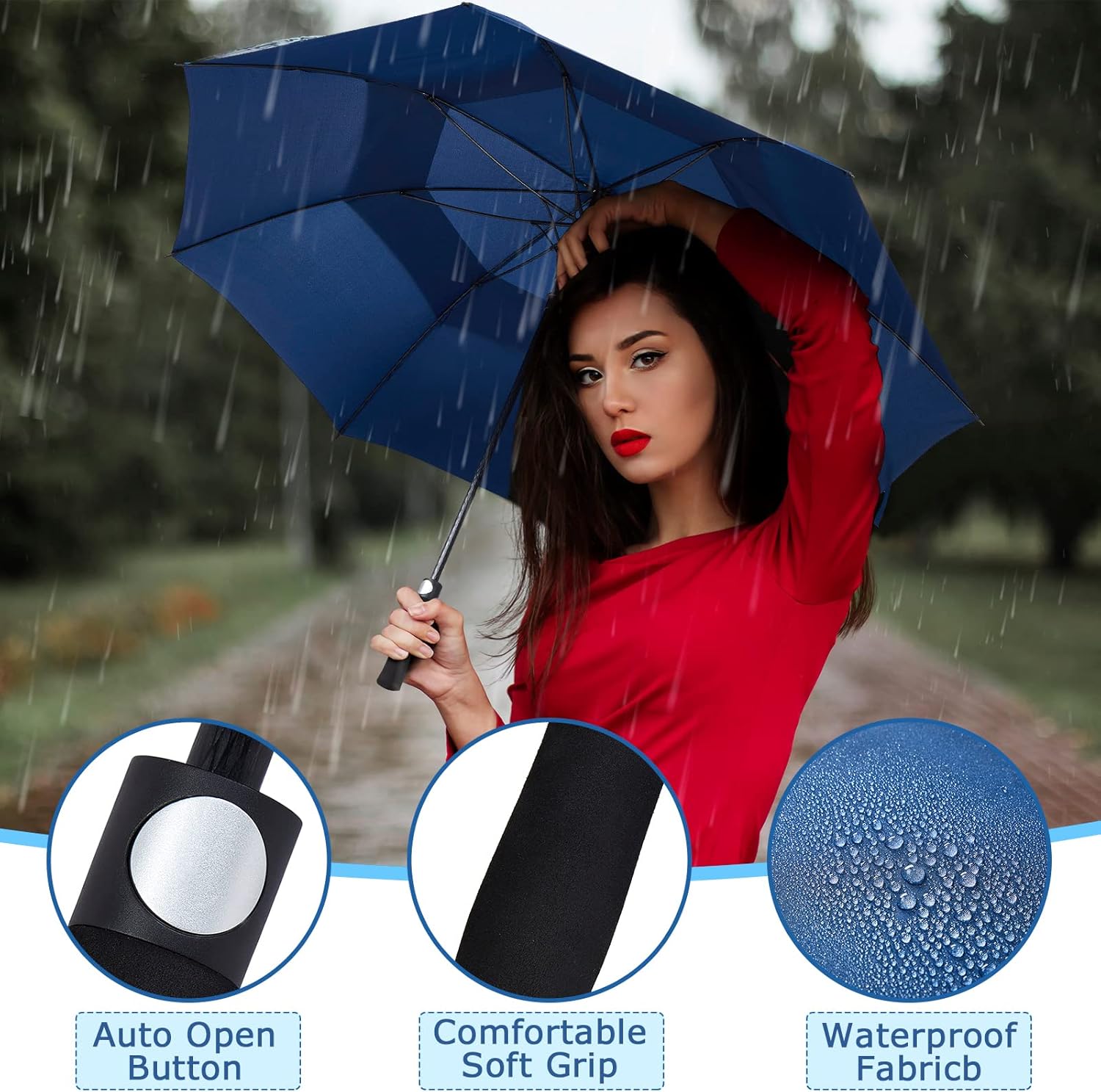 Reginary 3 Pack 62Inch Extra Large Golf Umbrella Automatic Open Oversize Travel Rain Umbrella Double Canopy Vented Windproof Waterproof Stick with Sponge Handle UV Protection for Men Women - Image 6