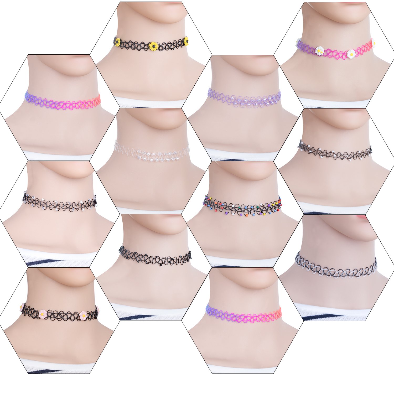 ZWOOS Collana gotica catena 12 pezzi doppia linea tatuaggio all'henné girocollo elastico in PVC, senza pietra, PVC, senza pietra