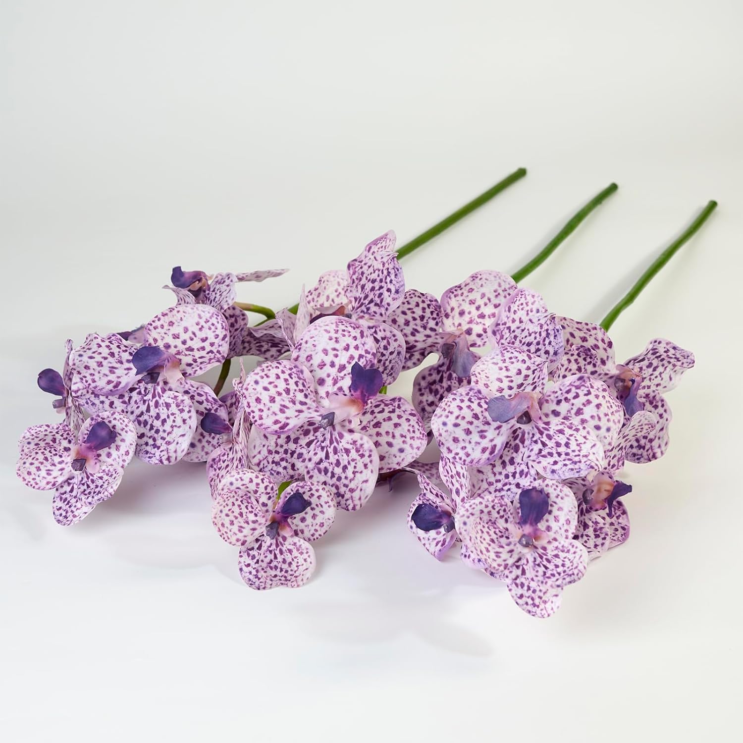 Purple Faux Vanda Orchid, Real Touch Artificial Flowers, Faux Orchid Flowers Purple 7 Blooms for Home & Office Decor(3PCS,Lightpurple)