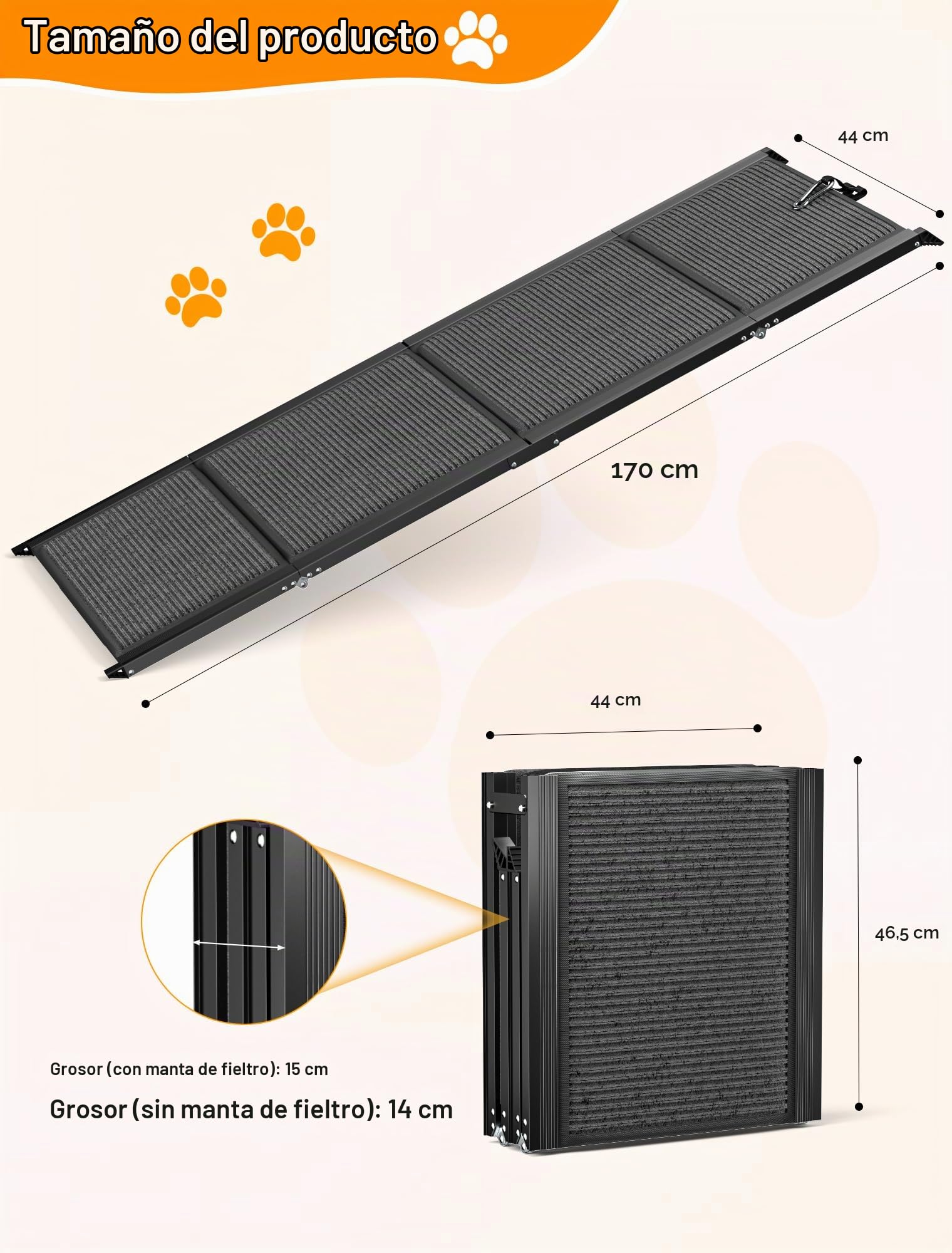 Rampa Plegable para Perros, soporta hasta 113 kg, rampa portátil para Mascotas para SUV, Camiones y escaleras al Aire Libre, portátil y Duradera, para Perros Grandes de hasta 113 kg