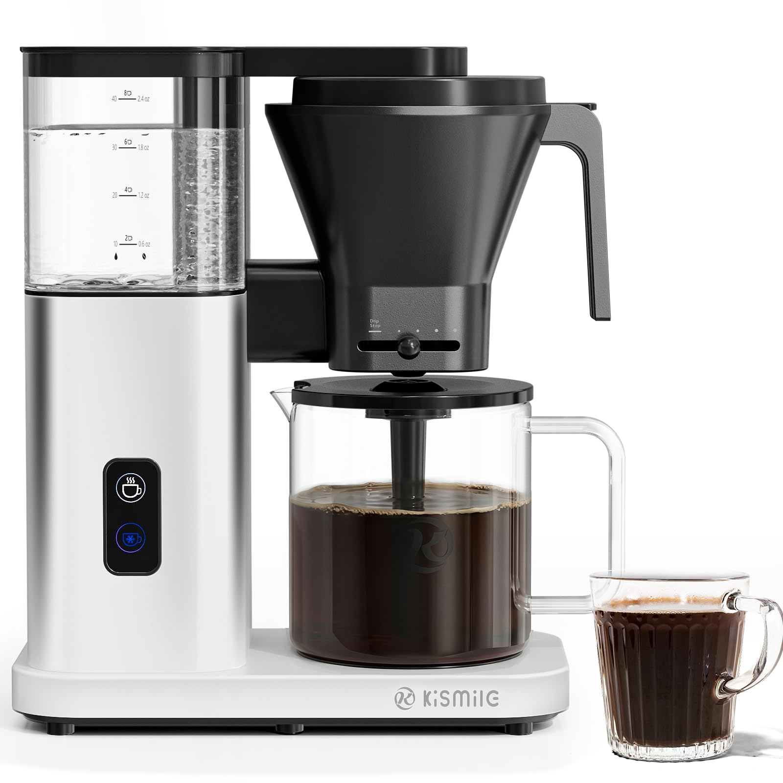 Rowan Electric Kismile 8-Cup Coffee Maker, SCA Certified Hot & Cold Brew Coffee Machine, 6-Min Quick Brew, Magnetic Anti-Drip, Adjustable Flow Control, Keep Warm, Dishwasher Safe, DIY Manual Mode, Silver, Silver