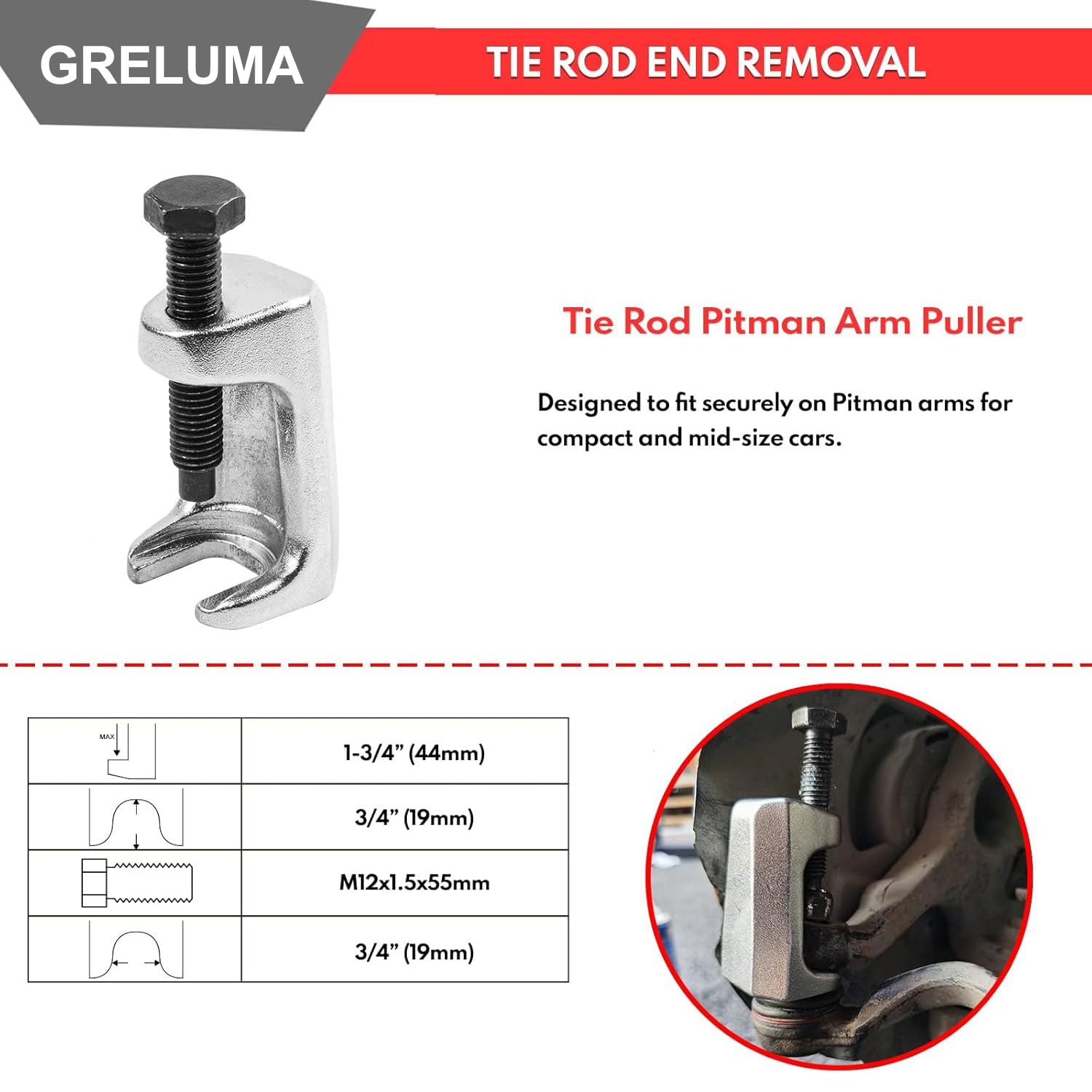 Greluma 3 Pz Set separatore universale per giunti sferici,kit estrattore estremità tirante,strumento rimozione estrattore giunti sferici per manutenzione anteriore sulla maggior parte auto/camion/quad