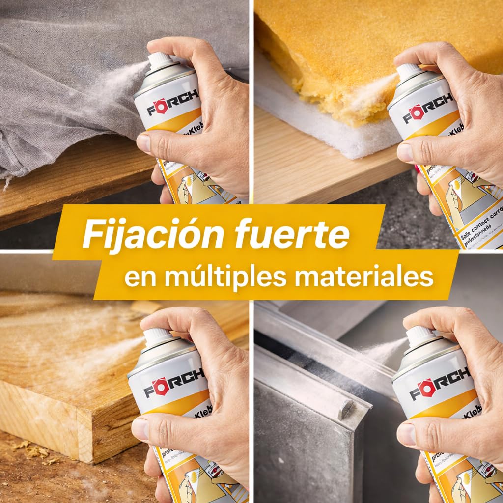 Cola de Contacto en Spray Förch, Pegamento en Spray ideal para Tapicería Coche, Espuma, Tela, Madera, Metal y Hormigón - 2 Unidades