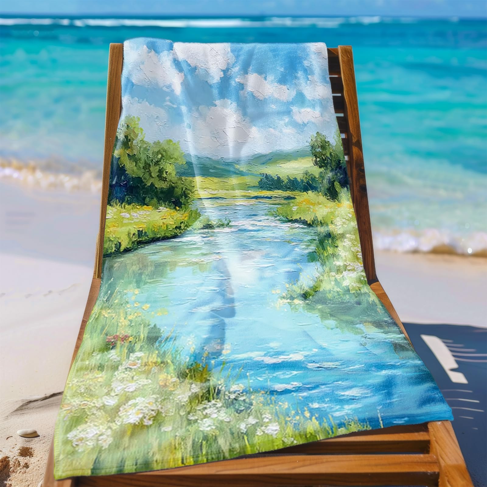 Beach Towel 80x160 Creek Blue Microfibre Quick Dry Towel for girls,Pool Swimming Travel Towels,Sand-Resistant, Absorbent, Lightweight