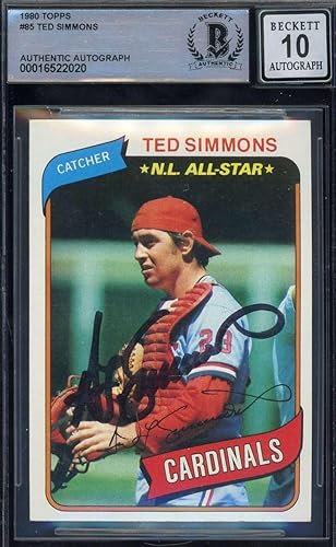 Ted Simmons Gem Mint 10 Beckett BAS Signed 1980 Topps Autograph