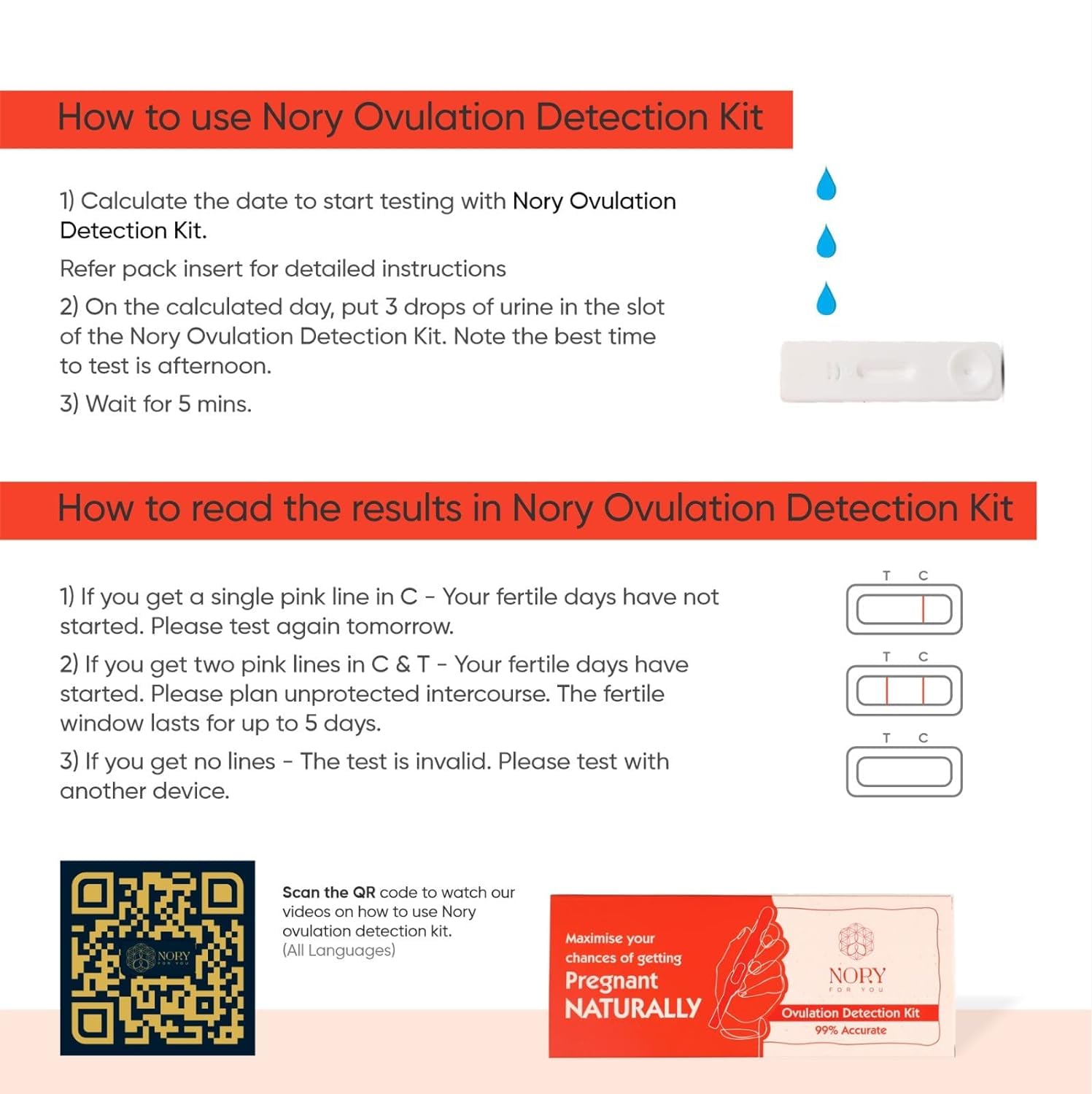 Nory Ovulation Test Kit for Women Pack of 20 Strips, Female Family Planning to Get Pregnant Naturally, Early Detection for Fertility Baby Conceive Predictor for Home - Image 4 thumbnail