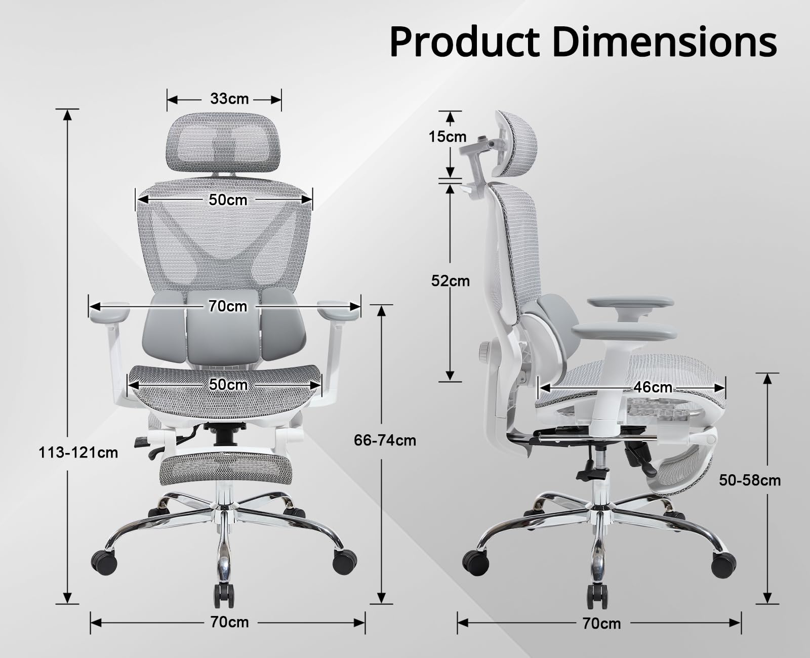 Ya-Home Sedia Ufficio Sedia Ergonomica Sedia Scrivania con Supporto Lombare Poltrona Girevole con Braccioli e Poggiatesta Sedie Computer Regolabile in Altezza con Poggiapiedi, Grigio