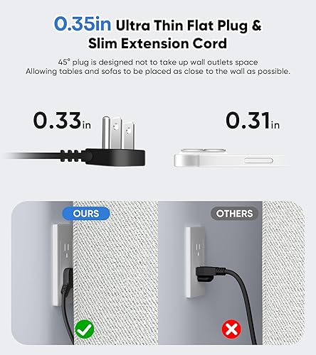 Miniatura 5 de VILONG Regleta de alimentación empotrable 14 en 1 con PD 45W USB-C, salida de cajón empotrada, 6 salidas y 8 puertos USB, enchufe plano de 45, cable