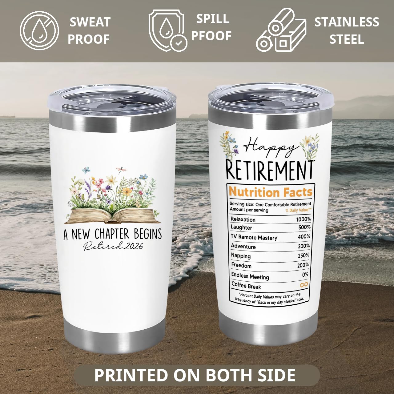 Retirement Gifts For Women 2026 - A New Chapter Begins Tumbler - Retired Gift For Boss Female, Happy Retirement with Nutrition Facts Gifts For Coworker Lady, Mothers Day Gift Chirstmas