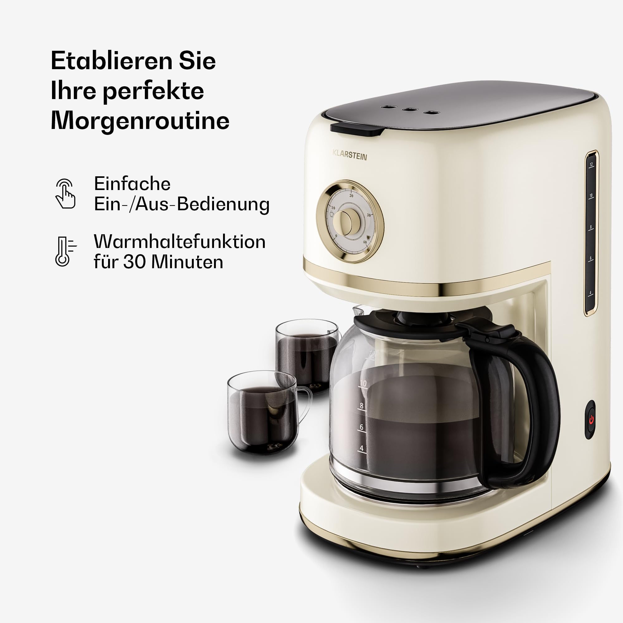 Klarstein Victoria Filterkaffeemaschine – Kaffeemaschine mit Retro-Design, 1,5 L für bis zu 12 Tassen, Warmhaltefunktion, Anti-Tropf-System, automatische Abschaltung