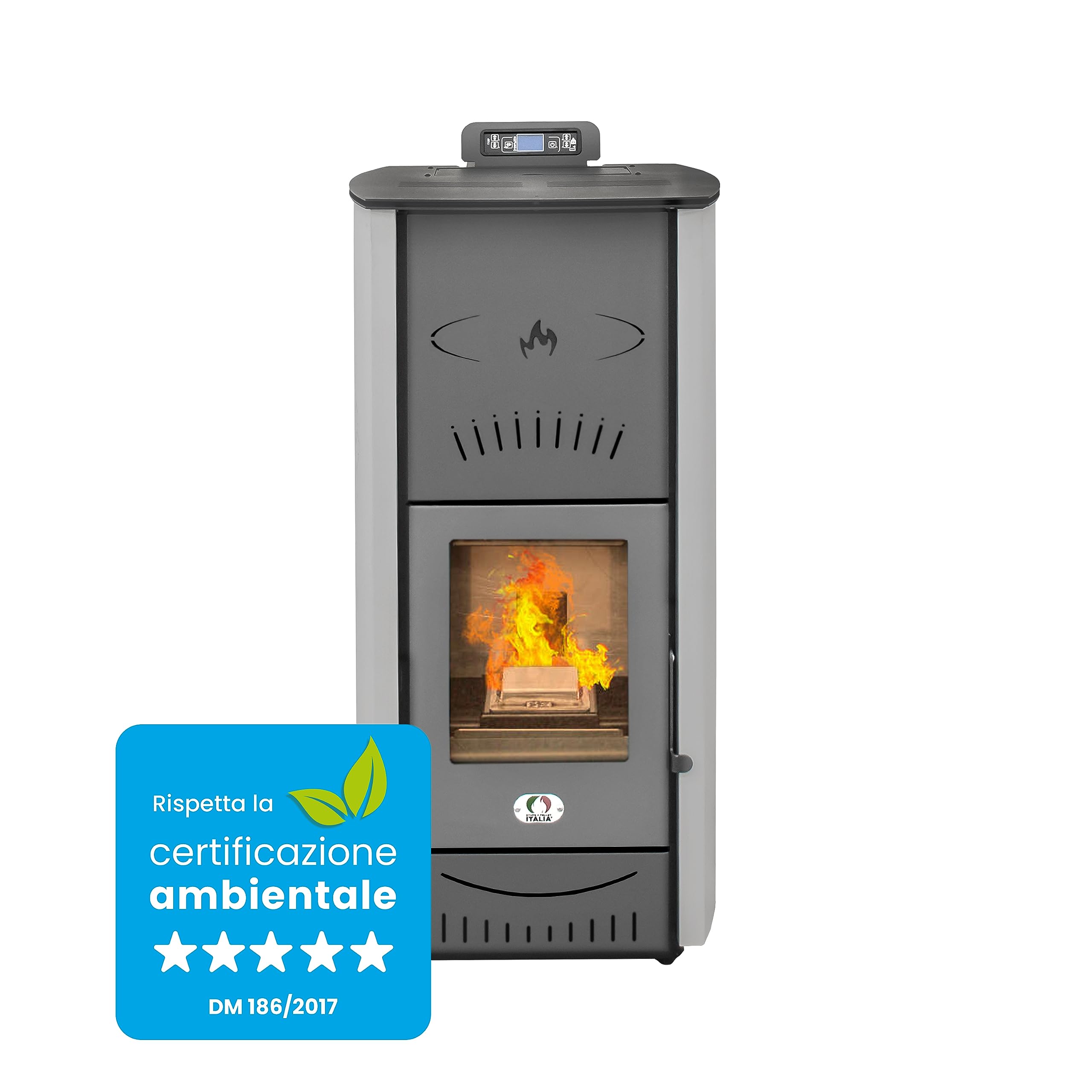 STUFE A PELLET ITALIA Nueva York Estufa de pellets de 22 kW, 5 estrellas, Wi-Fi, genera calor y agua caliente, 93% de eficiencia, potencia de calefacción 140 m², control wifi, 22 horas, programable