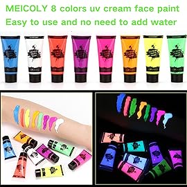 MEICOLY Glow Blacklight Face Paint,Neon UV Body Paint Set of 8 Tubes Blacklight Reactive Paints,Glow in the Dark Body Paint Neon Party Supplies,Neon Fluorescent Face Paint Blacklight Glow Makeup