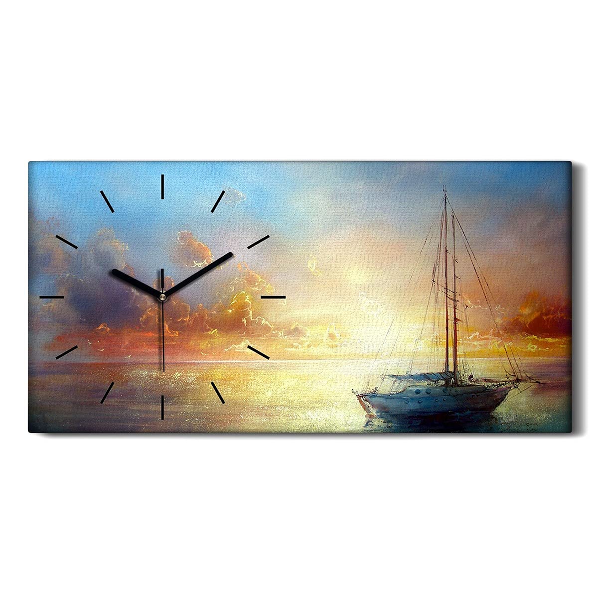 Horloge sur toile moderne 60x30cm avec mécanisme haut de gamme à aiguilles noires