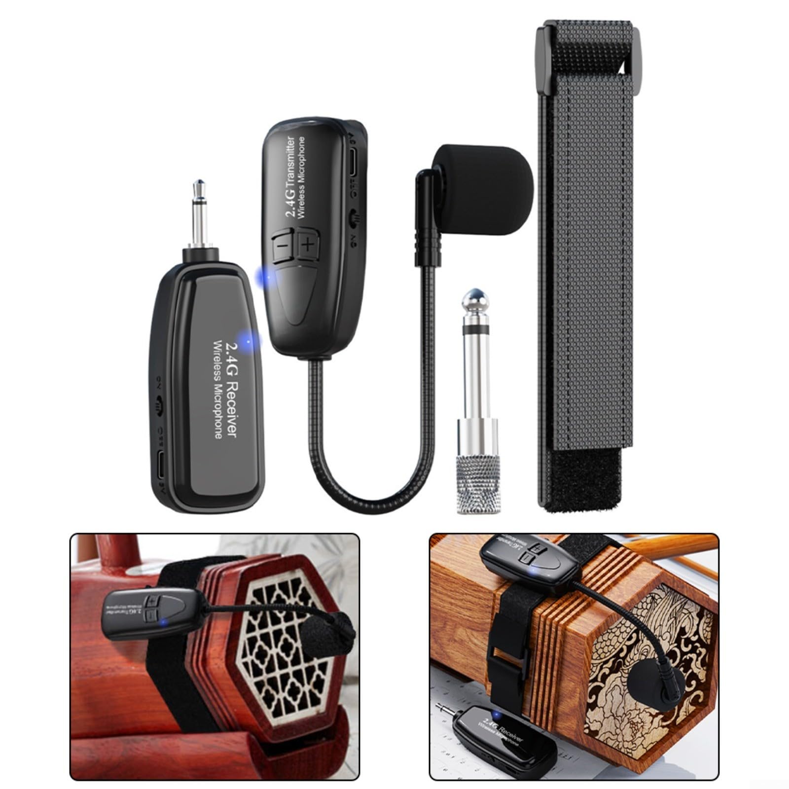 2,4G Drahtloses Clip-On Mikrofon für Saxophon und Blechblasinstrumente mit 49 m Reichweite, eingebautem 400 mAh Akku, Hypercardioid für Konzerte und Bandauftritte(One tow two)