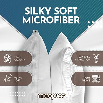 Micropuff Pillow Protectors with Zipper Standard Size, Set of 2, White